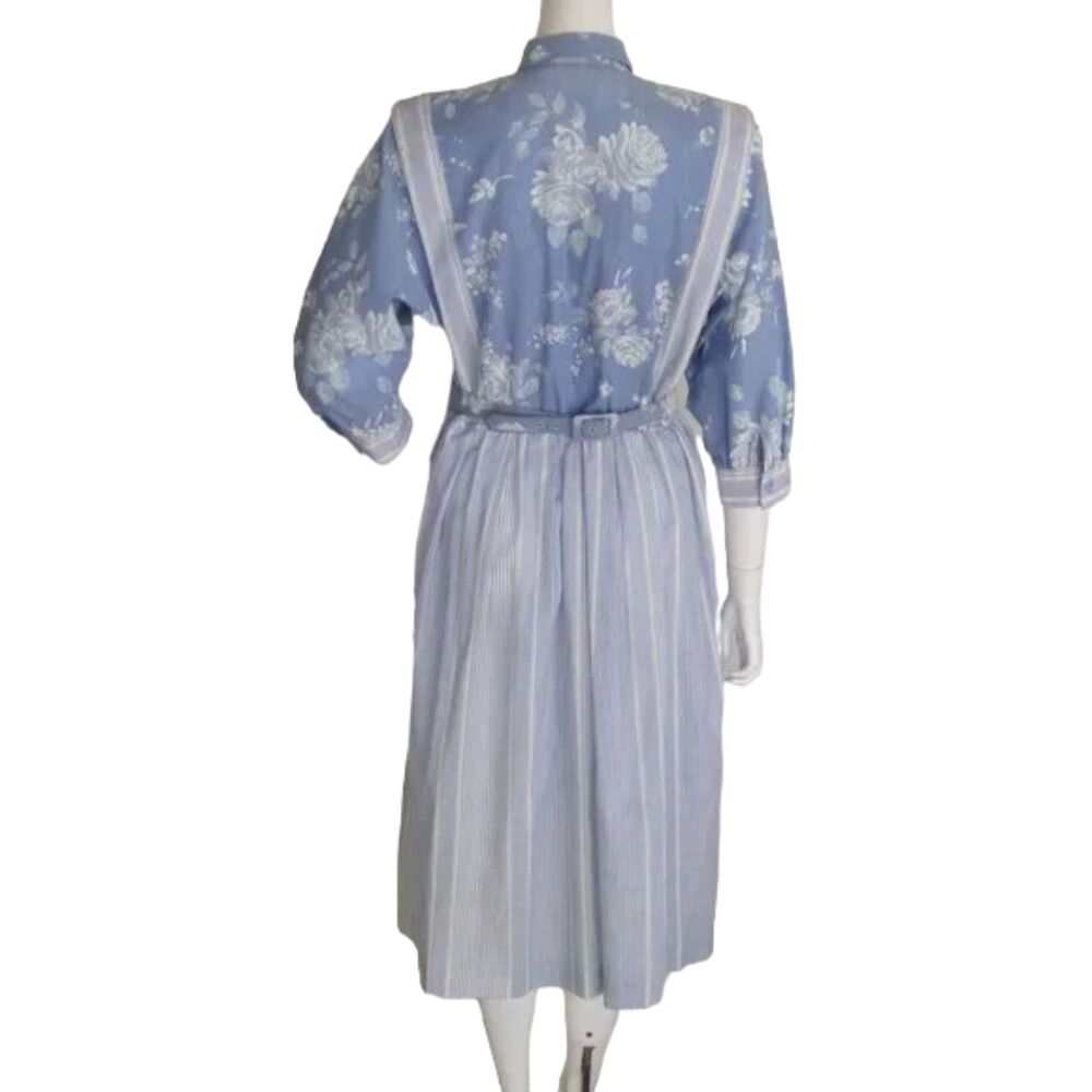 CALIFORNIA GIRL Dress, 12, Blue/White, Floral & Striped, Flat Ruffle, Belt - Picture 4 of 15